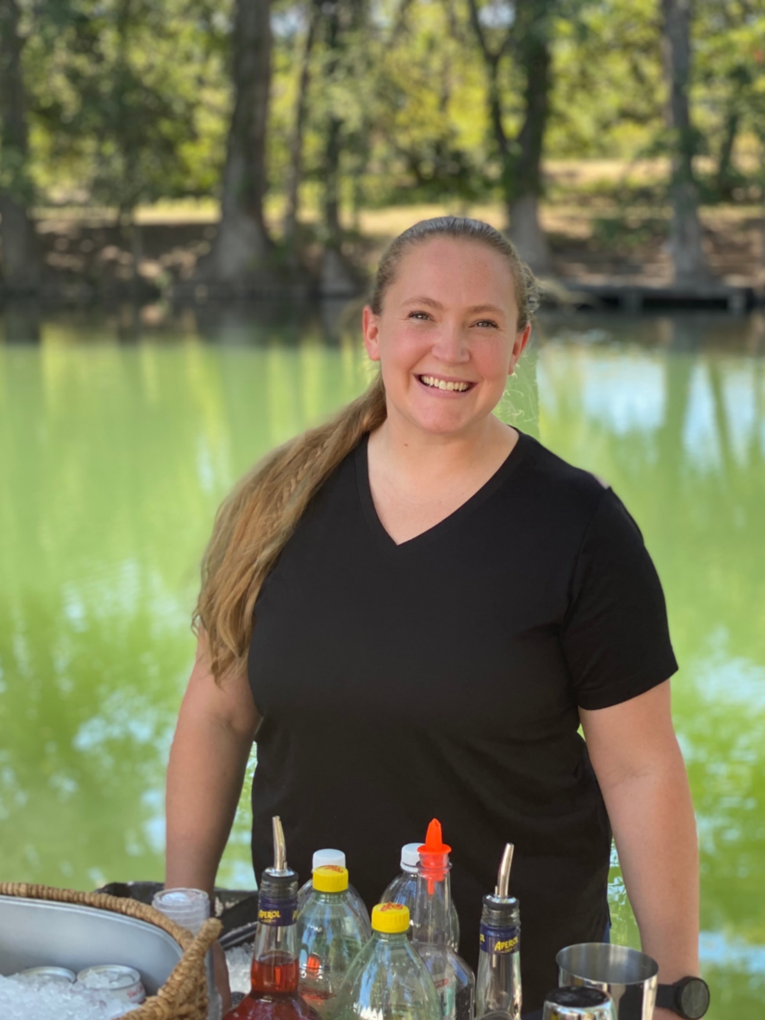 Elegant wedding bar setup at a Hill Country venue in Wimberley, Texas